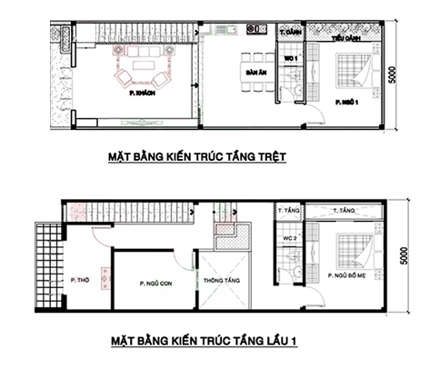 Nhà phố 2 tầng đơn giản, 5x15 có 3 phòng ngủ KS02