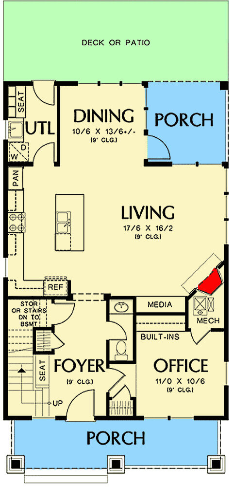 Tầng 1 sẽ gồm phòng khách, phòng làm việc, bếp, phòng ăn, cầu thang và WC