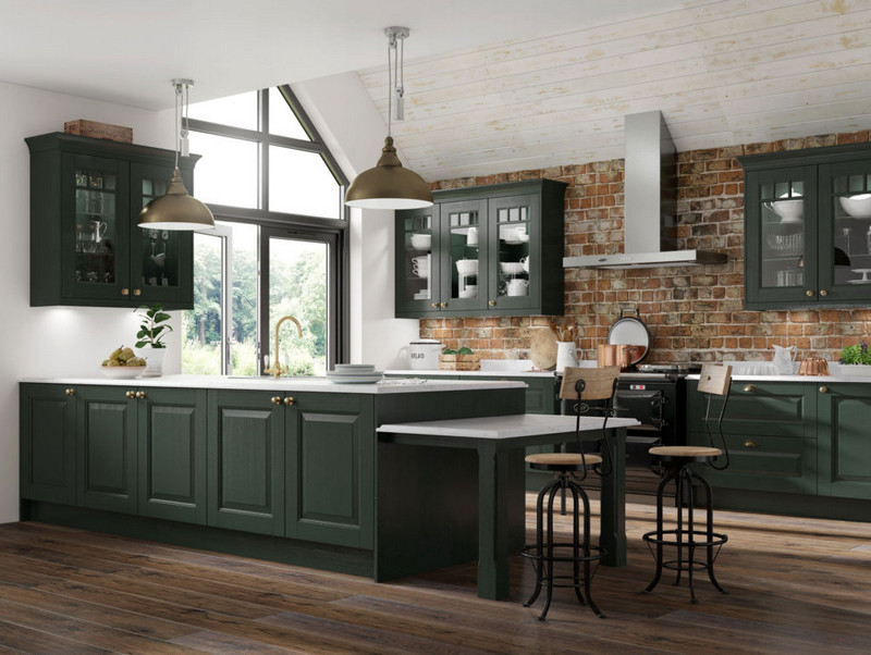 Tủ bếp màu xanh đậm trong nhà bếp phong cách công nghiệp